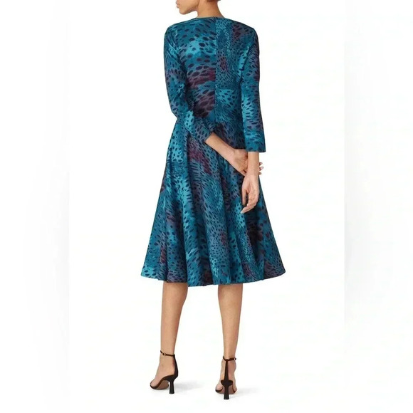 Natori Blue Teal Cheetah Print Swing Midi Dress Women’s Size 4 Small S - Picture 2 of 8